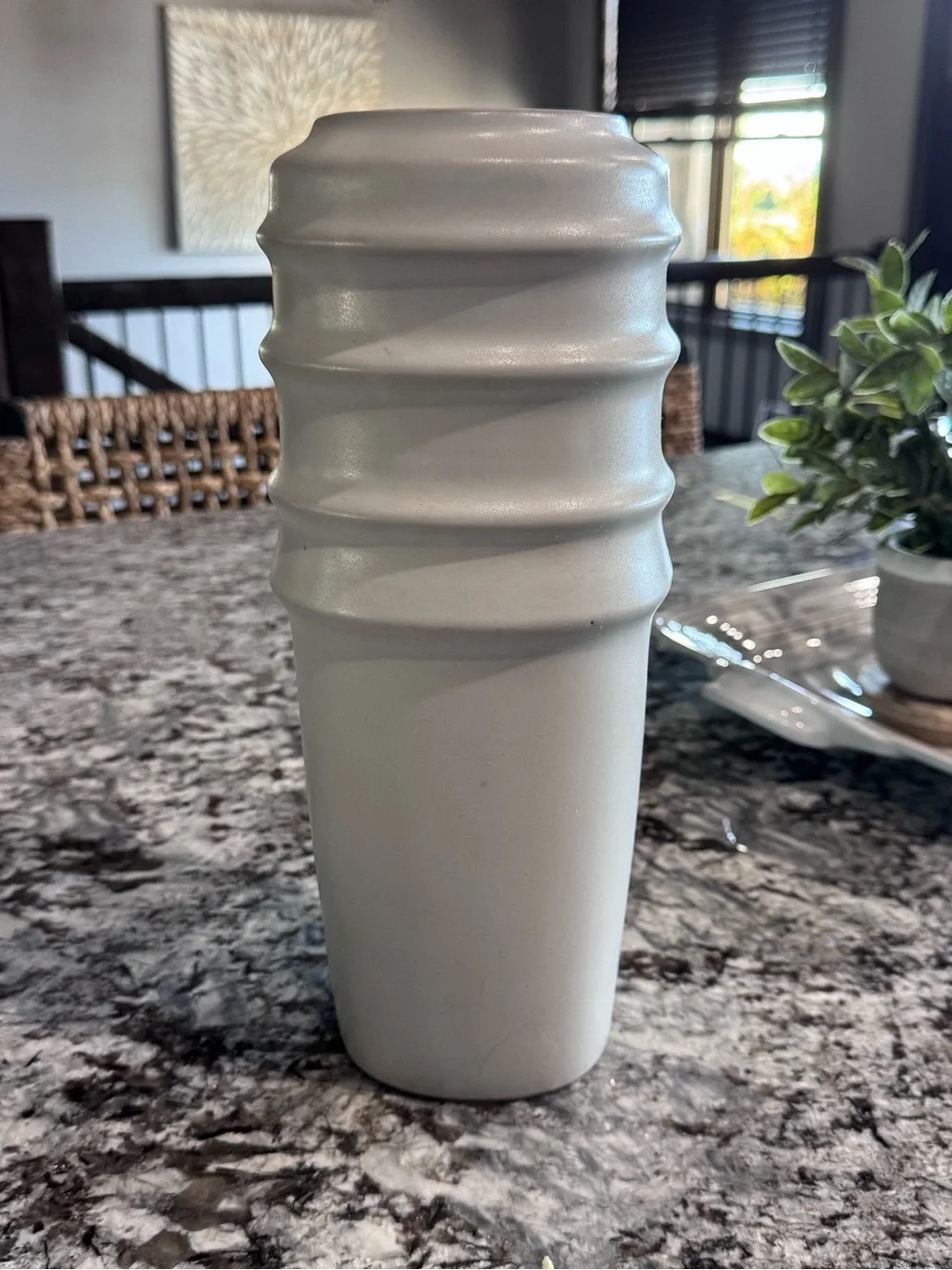 Vintage Made in Japan White Ceramic Vase 12” Sculptural Ribbed Modern MCM Decor